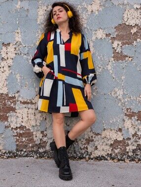 Abstract Geometric Tunic Dress Color Block Bauhaus Mondrian Style